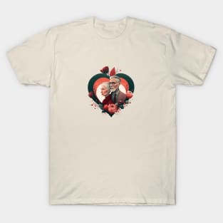 Illustration of old couple man and woman in heart T-Shirt